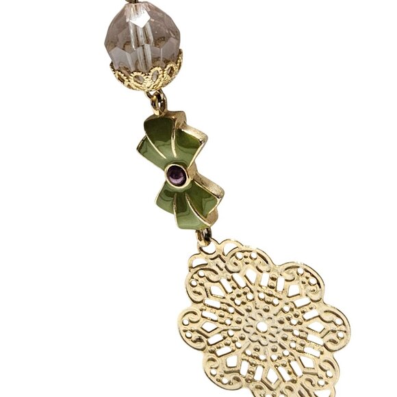 Handcrafted Beaded Gold Tone Chain Necklace Mixed Beads Decorative Charms Women - Picture 2 of 7